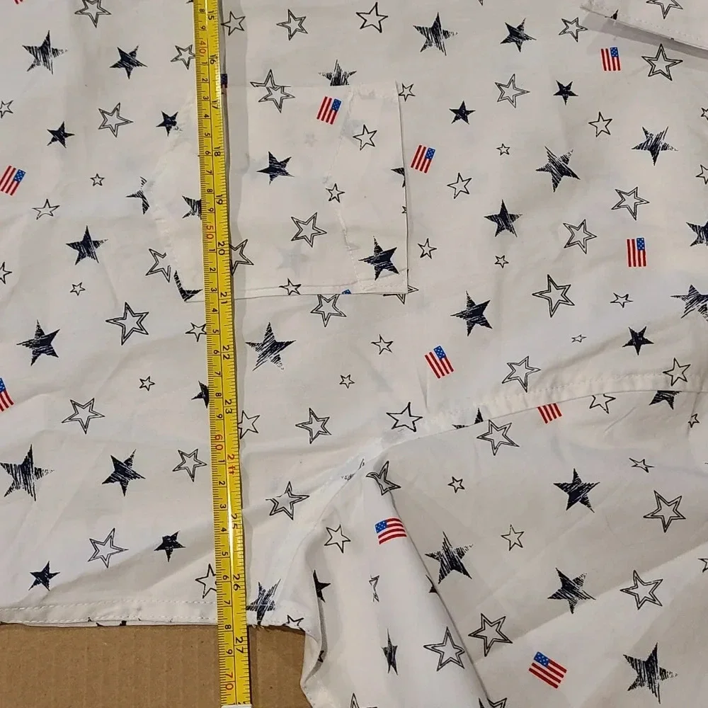 NWOT Haggar mens shirts sz.XXL short sleeve Cotton blue red white stars & flag